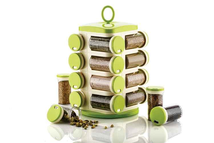Premium 16-Piece Green Plastic Spice Rack Set For Kitchen - BD Drop