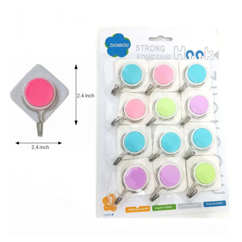 Strong Adhesive Wall Hook 12pcs set Multicolor 2.5 kg Weight