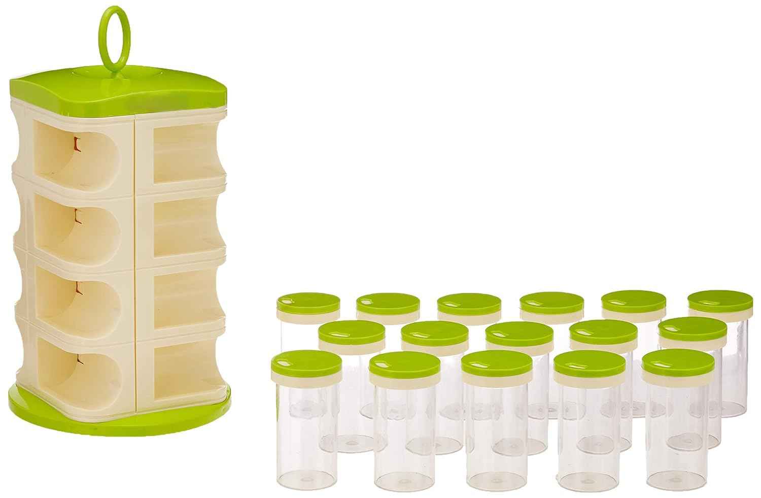 Premium 16-Piece Green Plastic Spice Rack Set For Kitchen - BD Drop