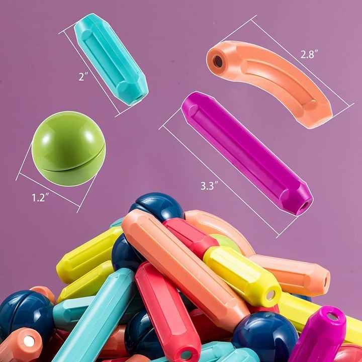 64 Pcs Magnetic Bar Blocks Colorful Magnetic Sticks and Balls Sets