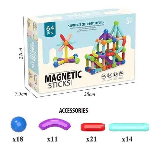 64 Pcs Magnetic Bar Blocks Colorful Magnetic Sticks and Balls Sets