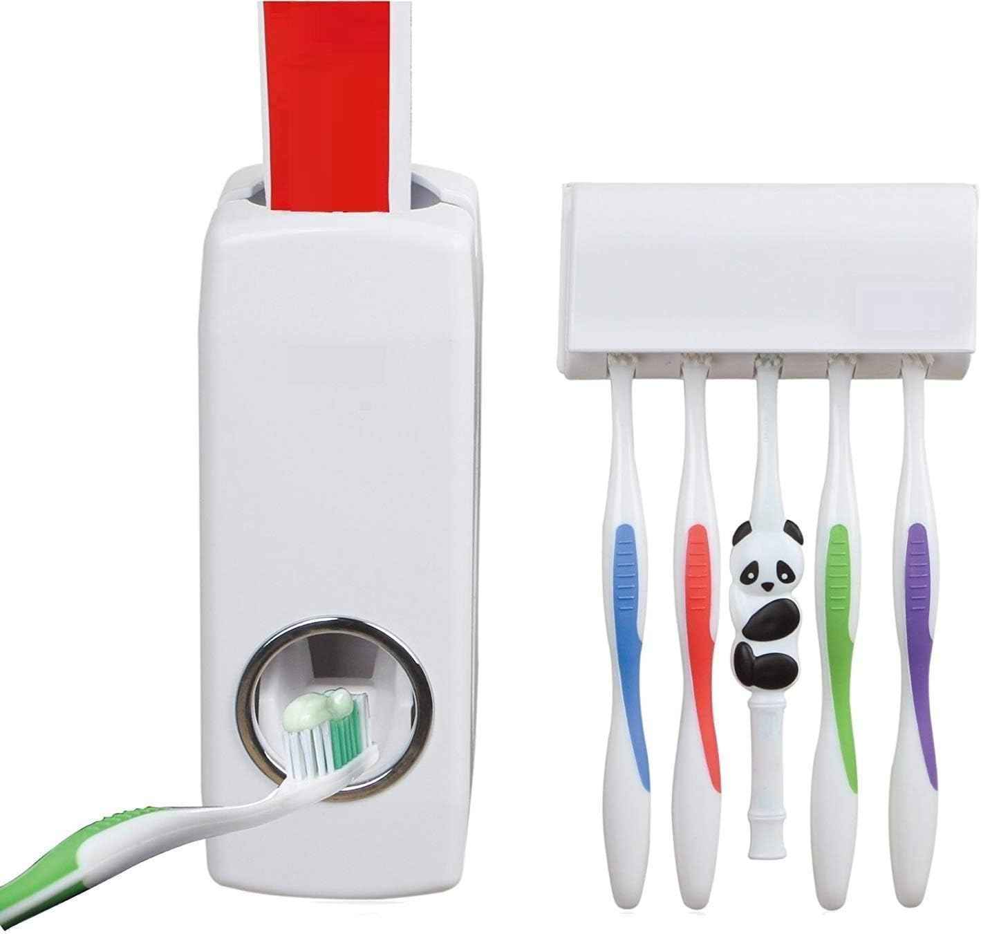 Automatic Toothpaste Dispenser Set with Toothbrush Holder and 5 Brush Holders for a Mess-Free Bathroom Experience - BD Drop