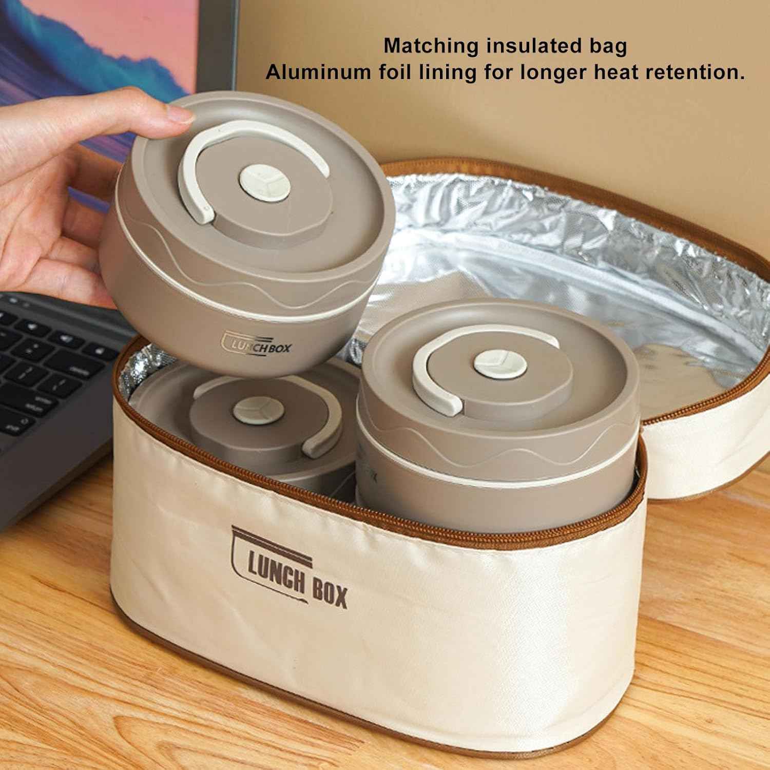 Stainless Steel Double-Laver Portable Hot Lunch Box with Lid and Thermal Bag - BD Drop