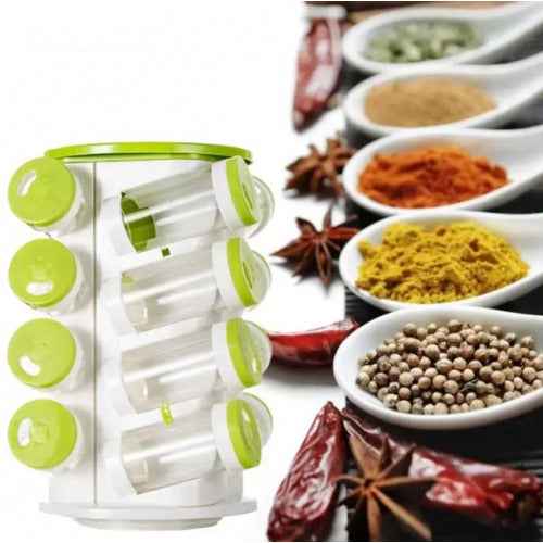 Premium 16-Piece Green Plastic Spice Rack Set For Kitchen - BD Drop
